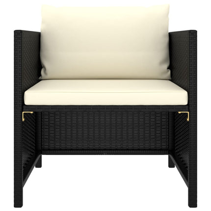 Patio Sofa with Cushions Black Poly Rattan