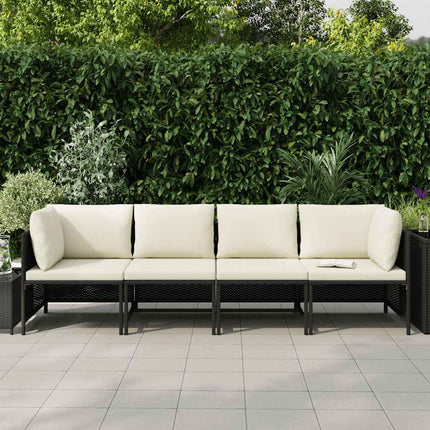 4-Seater Patio Sofa with Cushions Black Poly Rattan