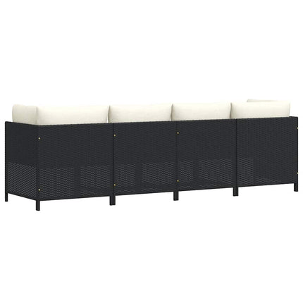 4-Seater Patio Sofa with Cushions Black Poly Rattan
