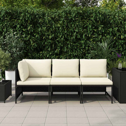 3 Piece Patio Sofa Set with Cushions Black Poly Rattan