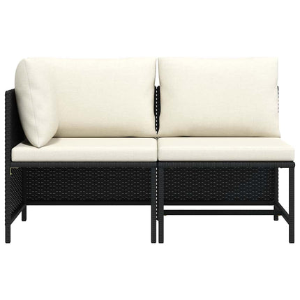 2 Piece Patio Sofa Set with Cushions Black Poly Rattan