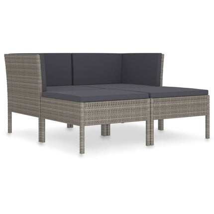 4 Piece Patio Lounge Set with Cushions Poly Rattan Gray
