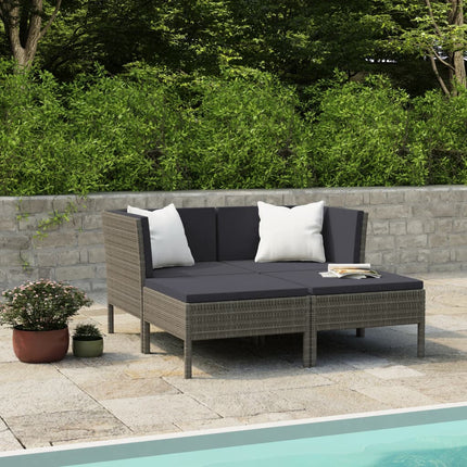 4 Piece Patio Lounge Set with Cushions Poly Rattan Gray