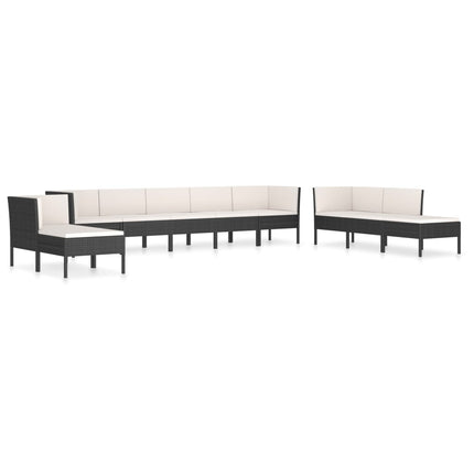 10 Piece Patio Lounge Set with Cushions Poly Rattan Black