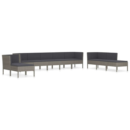 10 Piece Patio Lounge Set with Cushions Poly Rattan Gray
