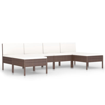 6 Piece Patio Lounge Set with Cushions Poly Rattan Brown