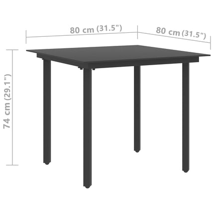 Patio Dining Table Black 31.5"x31.5"x29.1" Steel and Glass
