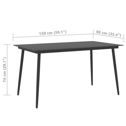 Patio Dining Table Black 59.1"x35.4"x29.1" Steel and Glass