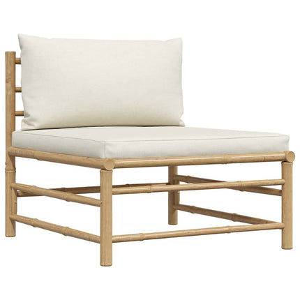 3 Piece Patio Lounge Set with Cream White Cushions Bamboo