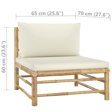 3 Piece Patio Lounge Set with Cream White Cushions Bamboo