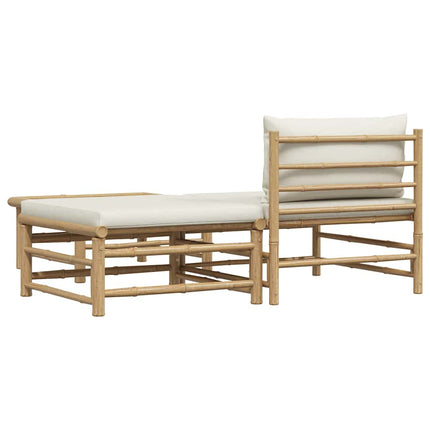 3 Piece Patio Lounge Set with Cream White Cushions Bamboo