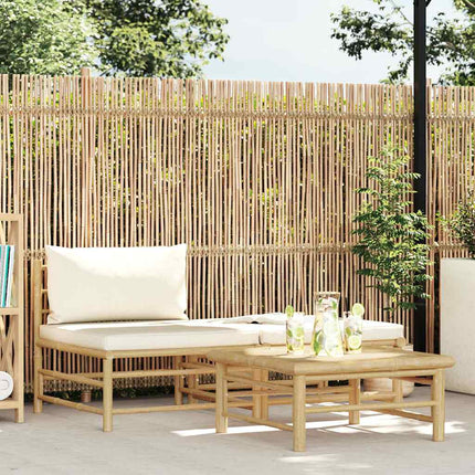 3 Piece Patio Lounge Set with Cream White Cushions Bamboo