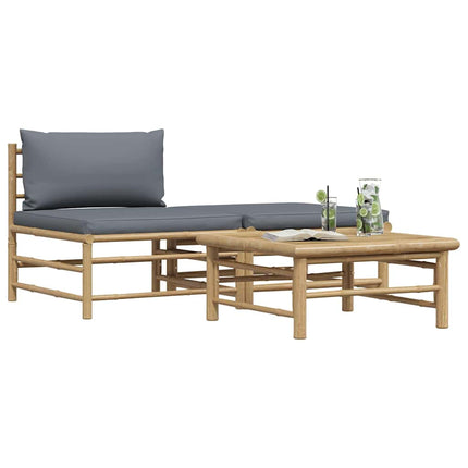 3 Piece Patio Lounge Set with Dark Gray Cushions Bamboo