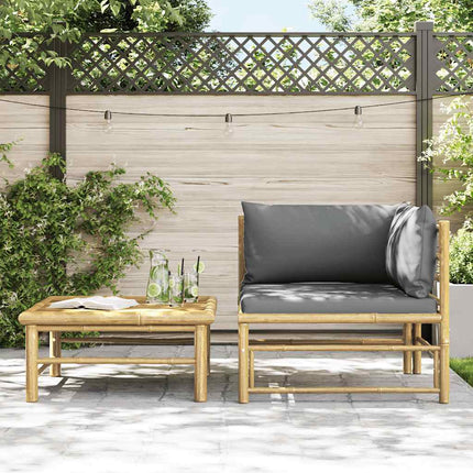 2 Piece Patio Lounge Set with Dark Gray Cushions Bamboo