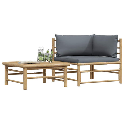 2 Piece Patio Lounge Set with Dark Gray Cushions Bamboo