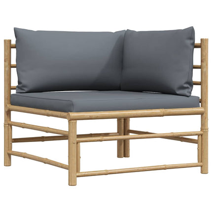 2 Piece Patio Lounge Set with Dark Gray Cushions Bamboo