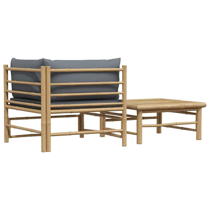 2 Piece Patio Lounge Set with Dark Gray Cushions Bamboo