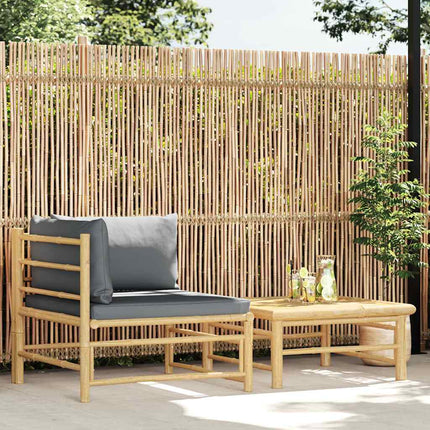 2 Piece Patio Lounge Set with Dark Gray Cushions Bamboo