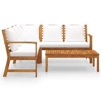 4 Piece Patio Lounge Set with Cushion Cream Solid Acacia Wood