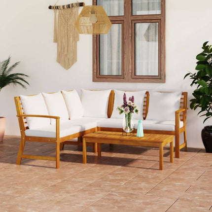 4 Piece Patio Lounge Set with Cushion Cream Solid Acacia Wood