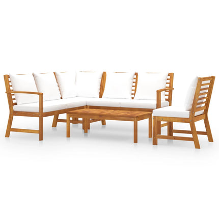 5 Piece Patio Lounge Set with Cushion Cream Solid Acacia Wood