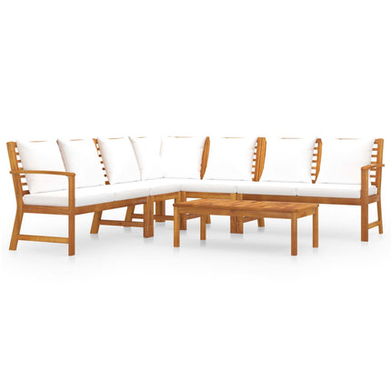 6 Piece Patio Lounge Set with Cushion Cream Solid Acacia Wood