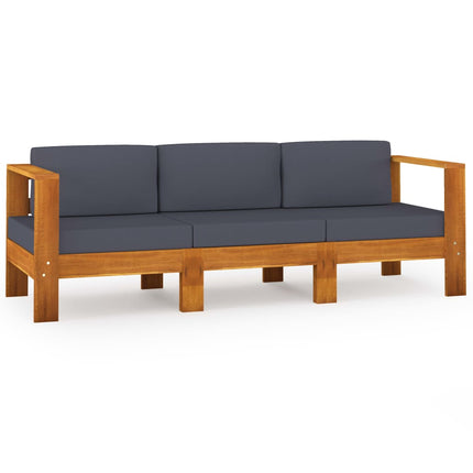 3-Seater Patio Sofa with Dark Gray Cushions Acacia Wood