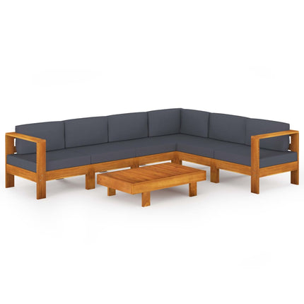 7 Piece Patio Lounge Set with Dark Gray Cushions Acacia Wood