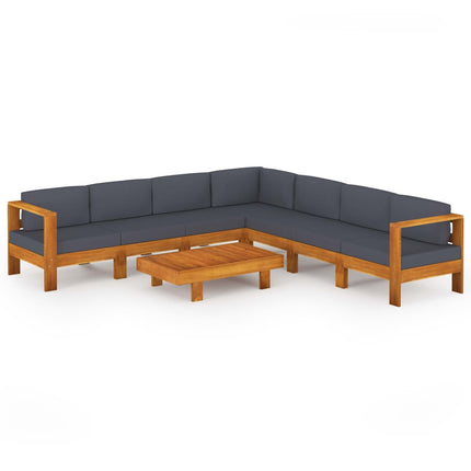 8 Piece Patio Lounge Set with Dark Gray Cushions Acacia Wood