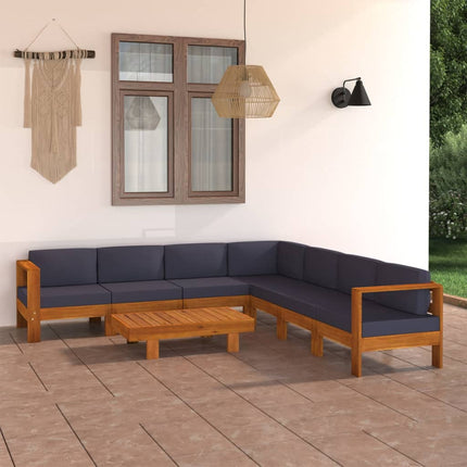 8 Piece Patio Lounge Set with Dark Gray Cushions Acacia Wood