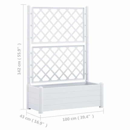 Garden Planter with Trellis 39.4"x16.9"x55.9" PP White