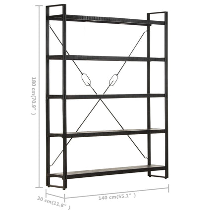 5-Tier Bookcase Black 55.1"x11.8"x70.9" Solid Mango Wood