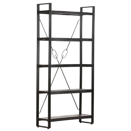5-Tier Bookcase Black 35.4"x11.8"x70.9" Solid Mango Wood