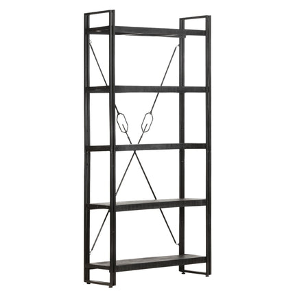 5-Tier Bookcase Black 35.4"x11.8"x70.9" Solid Mango Wood