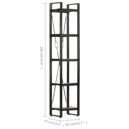 5-Tier Bookcase Black 15.7"x11.8"x70.9" Solid Mango Wood