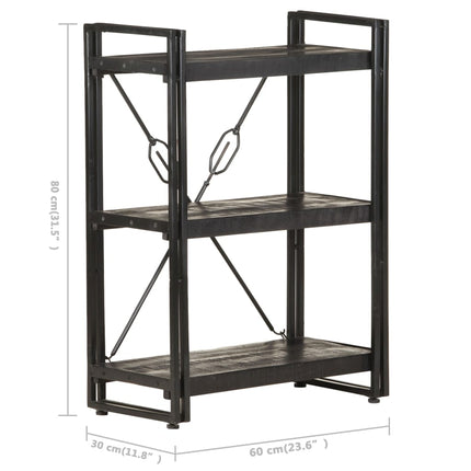 3-Tier Bookcase Black 23.6"x11.8"x31.5" Solid Mango Wood
