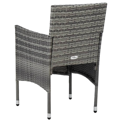 3 Piece Patio Dining Set Gray Poly Rattan and Acacia Wood