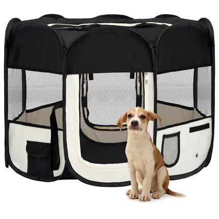 Foldable Dog Playpen with Carrying Bag Black 35.4"x35.4"x22.8