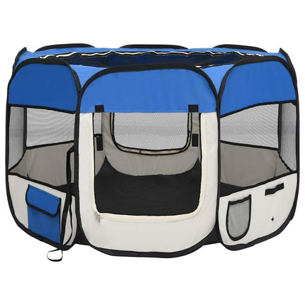 Foldable Dog Playpen with Carrying Bag Blue 35.4"x35.4"x22.8