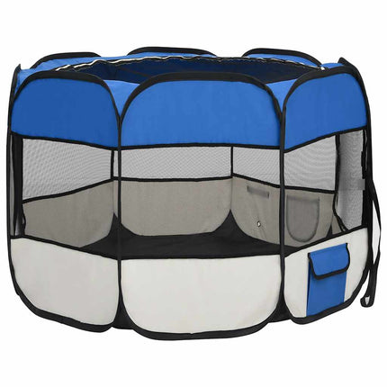 Foldable Dog Playpen with Carrying Bag Blue 35.4"x35.4"x22.8