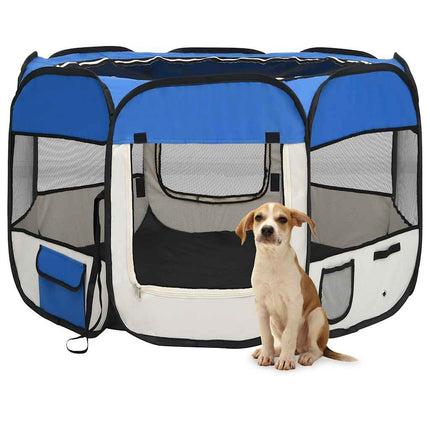 Foldable Dog Playpen with Carrying Bag Blue 35.4"x35.4"x22.8