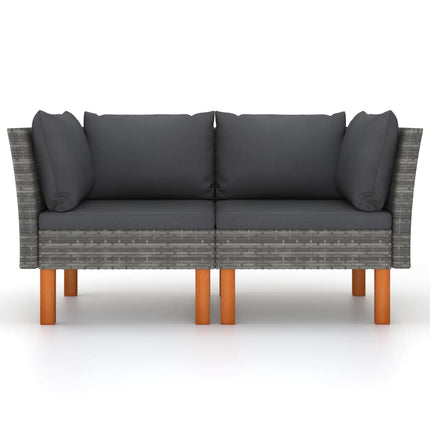 Corner Sofas 2 pcs Poly Rattan and Solid Eucalyptus Wood