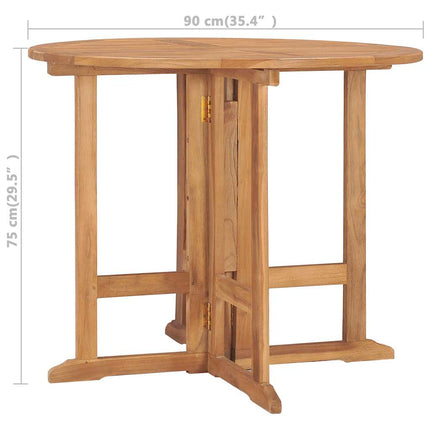 Folding Patio Dining Table Ø35.4"x29.5" Solid Teak Wood