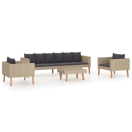 4 Piece Patio Lounge Set with Cushions Poly Rattan Beige