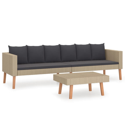 2 Piece Patio Lounge Set with Cushions Poly Rattan Beige