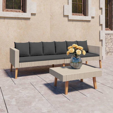 2 Piece Patio Lounge Set with Cushions Poly Rattan Beige