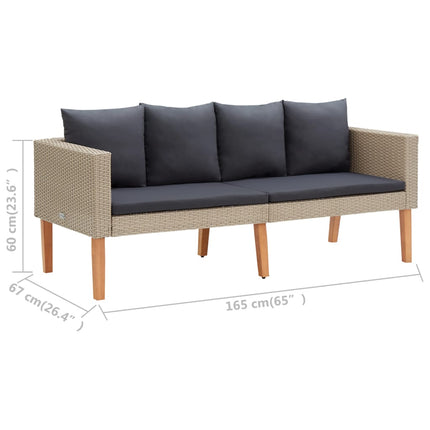 3 Piece Patio Lounge Set with Cushions Poly Rattan Beige