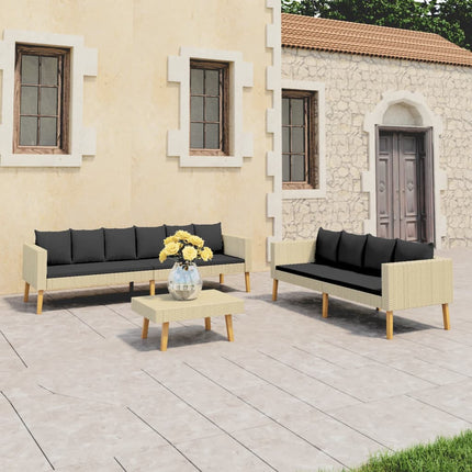 3 Piece Patio Lounge Set with Cushions Poly Rattan Beige