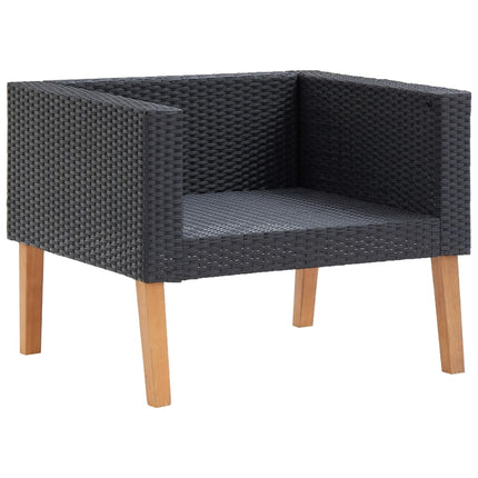 4 Piece Patio Lounge Set with Cushions Poly Rattan Black