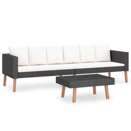 2 Piece Patio Lounge Set with Cushions Poly Rattan Black